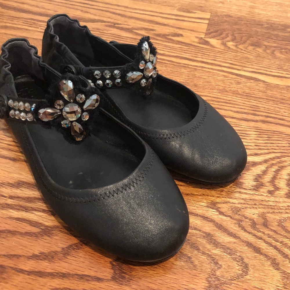 Tory Burch size 8  jeweled black leather flat